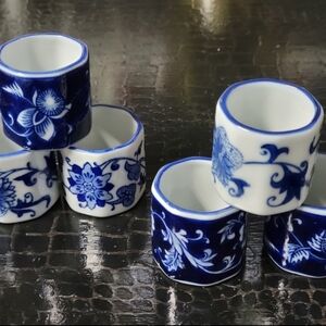 Blue and white napkin rings, set of 6